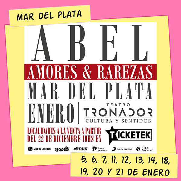 Abel Pintos en Mar del Plata 5, 6, 7, 11, 12, 13, 14, 18, 19, 20 y 21 de enero